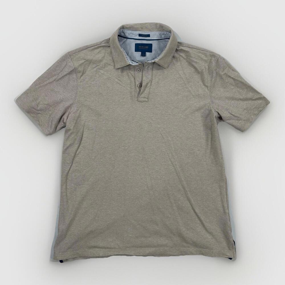 Fairlane Slim Fit Golf  Polo Shirt Mens Size L Beige Short Sleeve Pique Pima